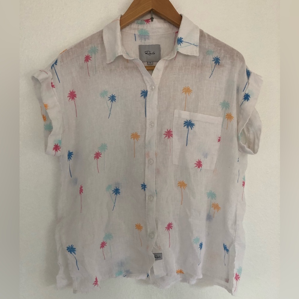 Rails - White Palm Tree Printed Linen Blend Blouse Sz S